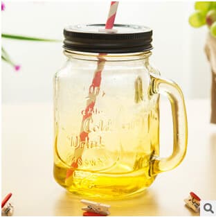 500ml Papery Straw and Tin Cap Colorful Glass Mason Jar